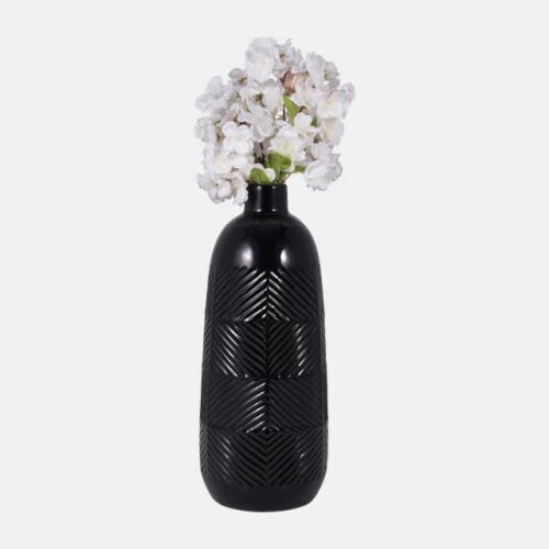 16″ TEXTURED LINES VASE, BLACK