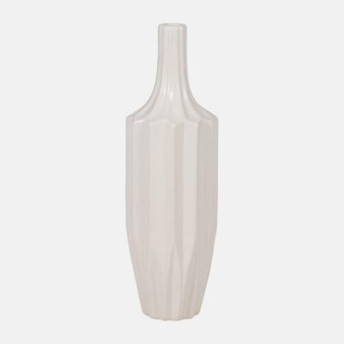 16″ FLUTED VASE, WHITE