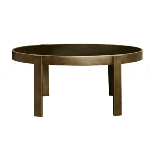 OVAL METAL COFFEE TABLE,  BLACK GLASS