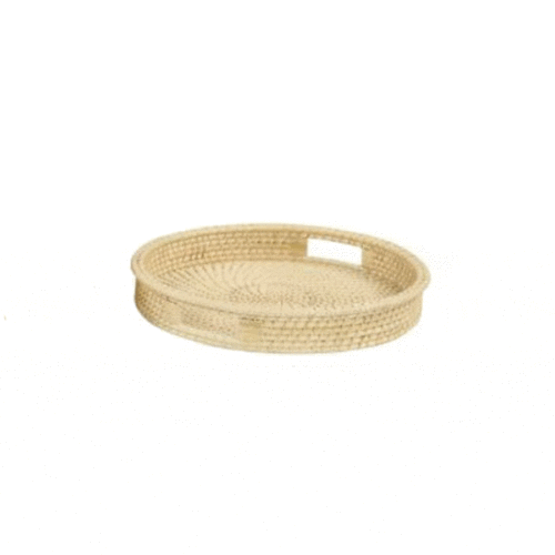 NATURAL ROUND RATTAN TRAY, 16″