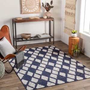 GREENWICH DIAMOND RUG, INKBLUE  5’3″X7’3″