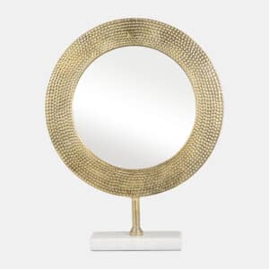 METAL 21″ HAMMERED MIRROR ON STAND, GOLD