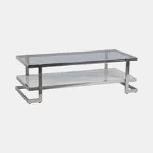 METAL/MARBLE GLASS COFFEE TABLE,  SILVER/WHITE KD