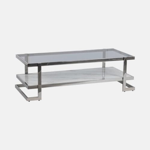 METAL/MARBLE GLASS COFFEE TABLE,  SILVER/WHITE KD