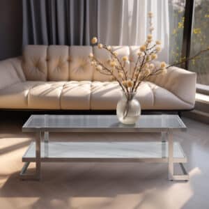 METAL/MARBLE GLASS COFFEE TABLE,  SILVER/WHITE KD