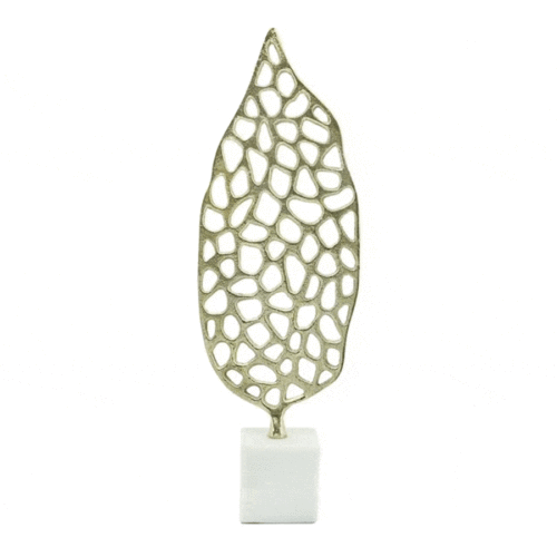 19″ CUT OUT LEAF ON STAND, GOLD