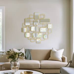 WALL ACCENT WITH MIRRORS, GOLD METAL