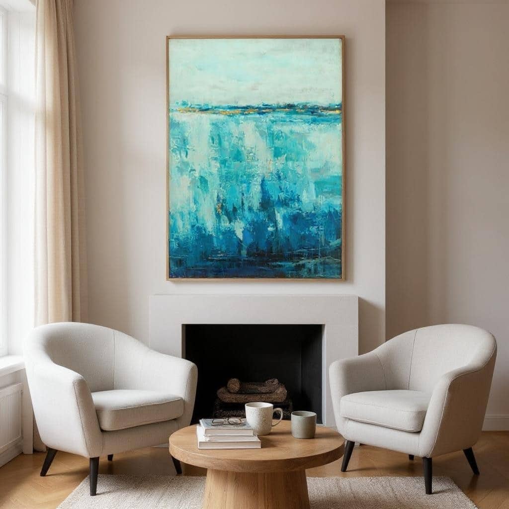 ABSTRACT HAND EMBELLISHED BLUE CANVAS PRINT - Image 2