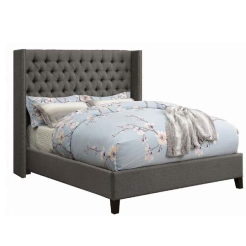 BANCROFT UPHOLSTERED QUEEN WINGBACK BED GREY