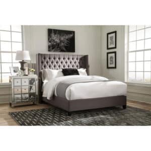 BANCROFT UPHOLSTERED QUEEN WINGBACK BED GREY