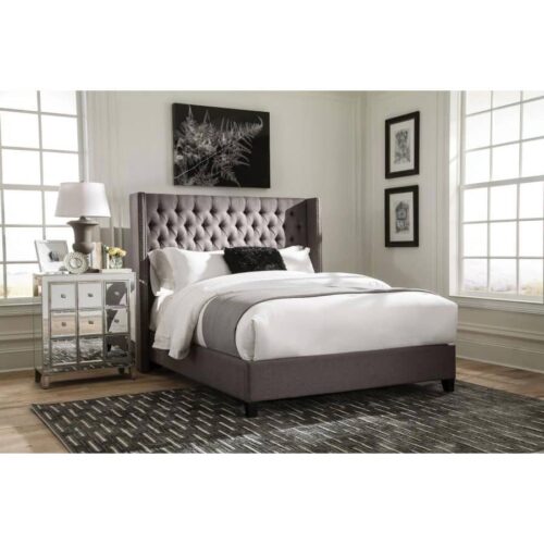 BANCROFT UPHOLSTERED QUEEN WINGBACK BED GREY