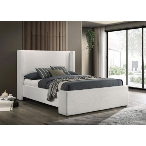 ALAMOSA BOUCHE UPHOLSTERED EASTERN KING WINGBACK PLATFORM BED, WHITE