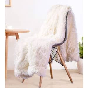 LOCHAS SOFT SHAGGY FAUX FUR THROW, CREAM WHITE, 50×60