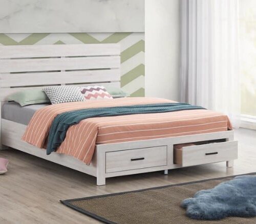 BRANTFORD WOOD EASTERN KING STORAGE PANEL BED, COASTAL WHITE