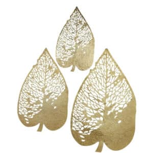 GOLD METAL LEAF WALL DECOR WITH LASER CUT DETAILING, SET OF 3