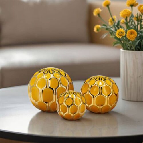 4″ CERAMIC ORB, HONEY&GOLD