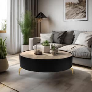 47″ GOLD LEAF TOP COFFEE TABLE, BLACK & GOLD