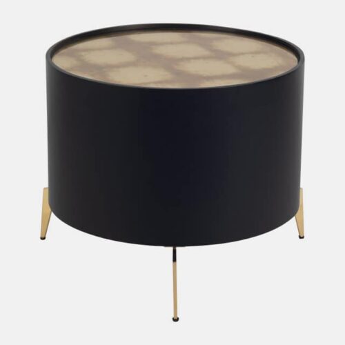 24″ GOLD LEAF TOP SIDE TABLE, BLACK & GOLD