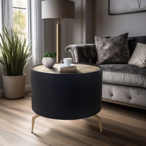 24″ GOLD LEAF TOP SIDE TABLE, BLACK & GOLD