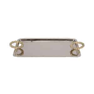 23″ TRAY WITH BEADED GOLD HANDLES