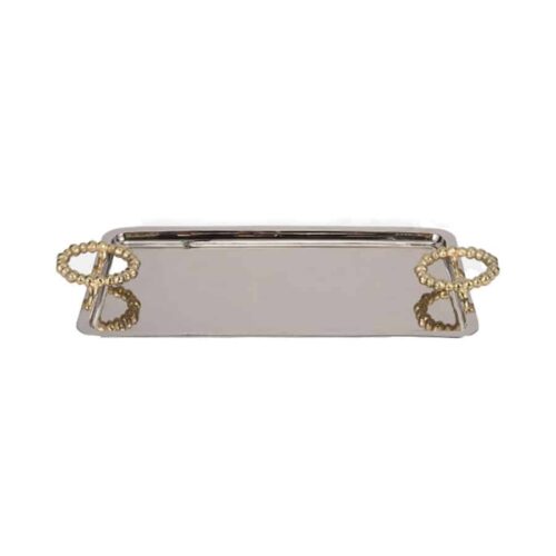 23″ TRAY WITH BEADED GOLD HANDLES