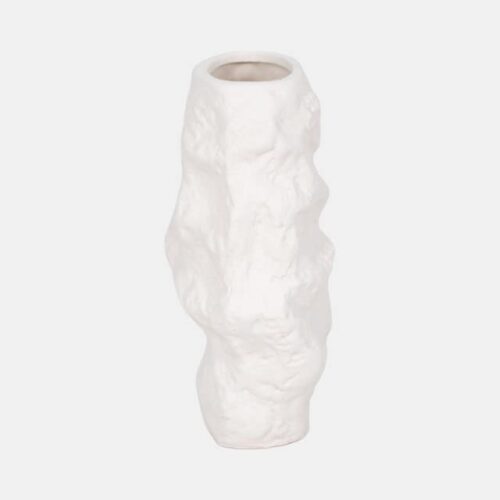 11″ JAGGED TEXTURED VASE, WHITE