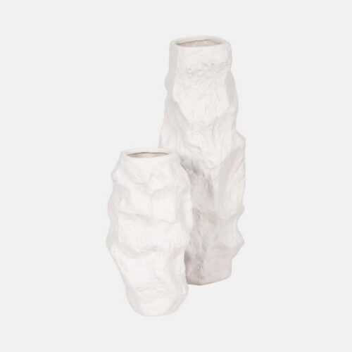 11″ JAGGED TEXTURED VASE, WHITE