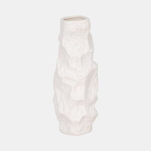 17″ JAGGED TEXTURED VASE, WHITE