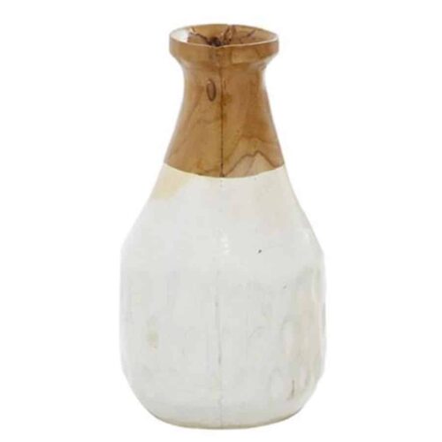 WHITE TEAK WOOD HANDMADE VASE