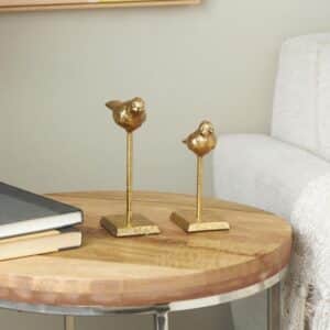 GOLD METAL BIRD SCULPTURE WITH GOLD FOIL TEXTURING, SET OF 2