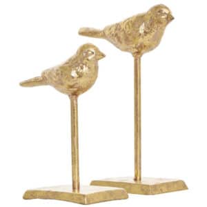 GOLD METAL BIRD SCULPTURE WITH GOLD FOIL TEXTURING, SET OF 2