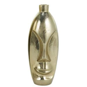 12″ GOLD ALUMINUM METAL FACE VASE WTIH ABSTRACT DETAILS