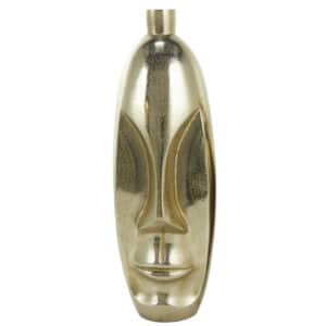 16″ GOLD ALUMINUM METAL FACE VASE WTIH ABSTRACT DETAILS