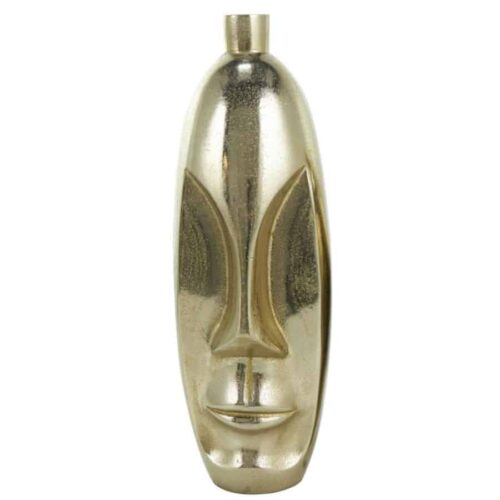 16″ GOLD ALUMINUM METAL FACE VASE WTIH ABSTRACT DETAILS