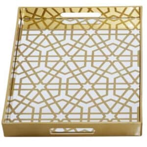 16″ GOLD PLASTIC GEOMETRIC MIRRORED TRAY