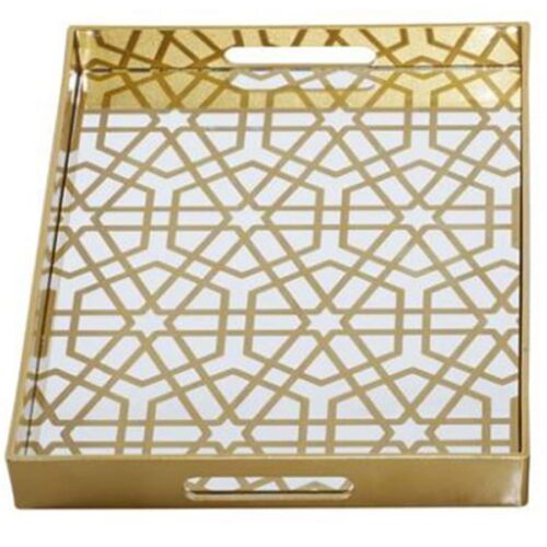 16″ GOLD PLASTIC GEOMETRIC MIRRORED TRAY