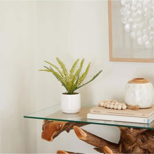 THE NOVOGRATZ GREEN FOLIAGE FERN ARTIFICIAL PLANT WITH REALISTIC LEAVES AND WHITE CERAMIC POT