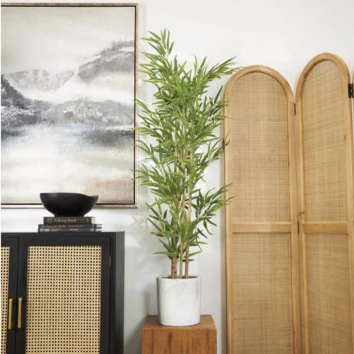 GREEN FAUX FOLIAG BAMBOO TALL ARTIFICIAL TREE WITH BLACK POT