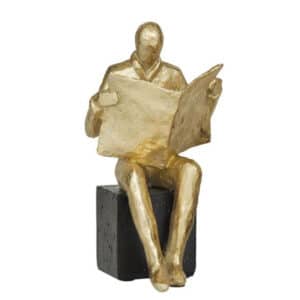 GOLD POLYSTONE MAN READING WITH BLACK BASE