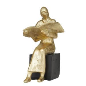 GOLD POLYSTONE WOMAN READING WITH BLACK BASE