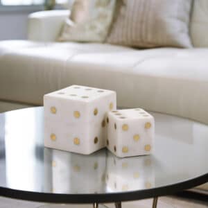 SET OF 2 MISTRY WHITE MARBLE DICE