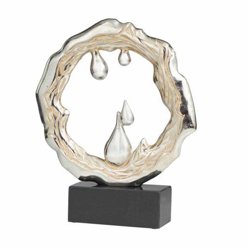 SILVER METAL ABSTRACT SCULPTURE WITH MARBLE BASE, 14″