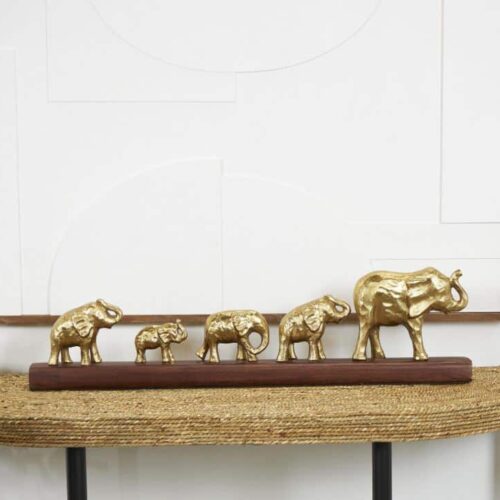 WOOD & GOLD ALUMINUM ELEPHANT FAMILY