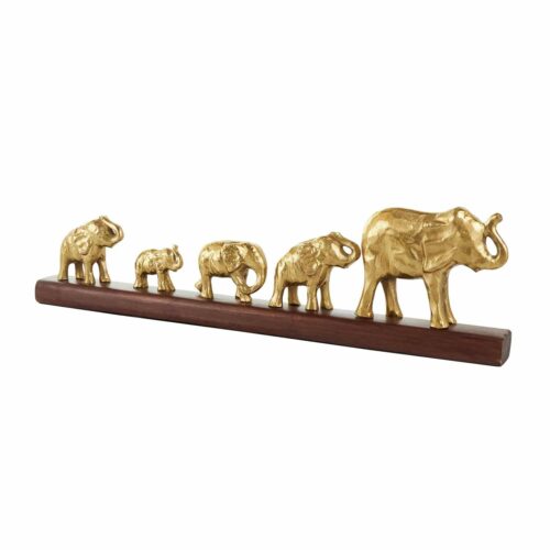 WOOD & GOLD ALUMINUM ELEPHANT FAMILY