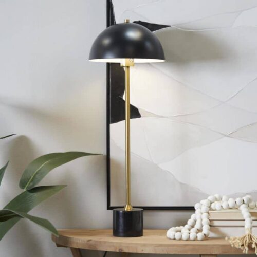 BLACK METAL UMBRELLA STYLE DESK LAMP WITH MARBLE BASE