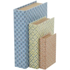 VINTAGE INSPIRED MULTI COLORED CANVAS FAUX STORAGE BOOK BOX, SET OF 3