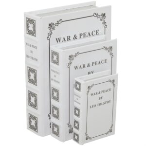 LIGHT GREY FAUX LEATHER “WAR AND PEACE” STORAGE BOOK BOX, SET OF 3