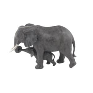 GRAY POLYSTONE MOTHER ELEPHANT SCULPTURE