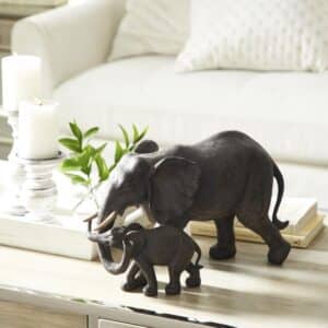 BROWN POLYSTONE ELEPHANT FAMILY SCULPTURE