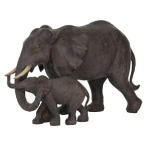 BROWN POLYSTONE ELEPHANT FAMILY SCULPTURE